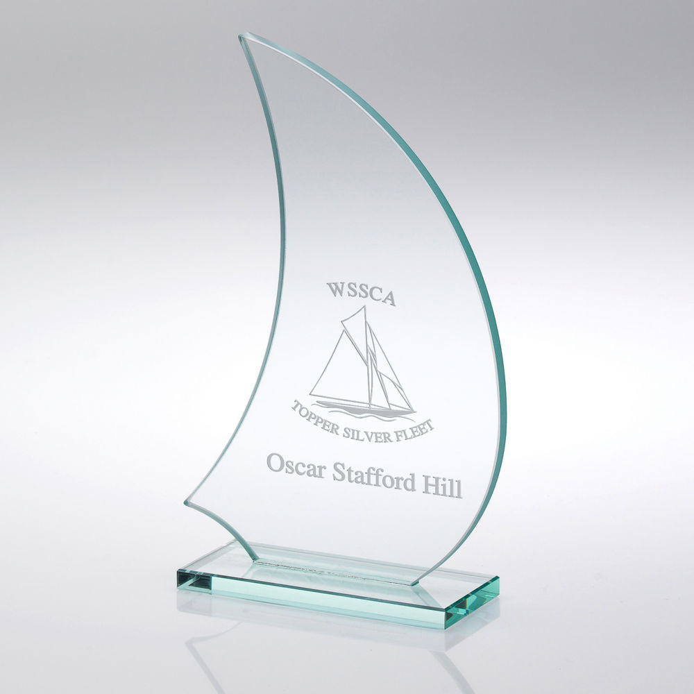 Jade Glass Sail Boat Plaque Award