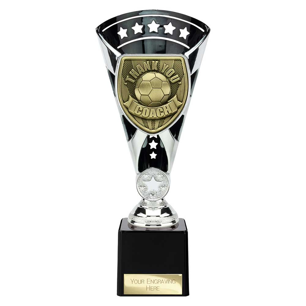 Cobra Football Trophy Cup Thank You Coach (Silver/Black)