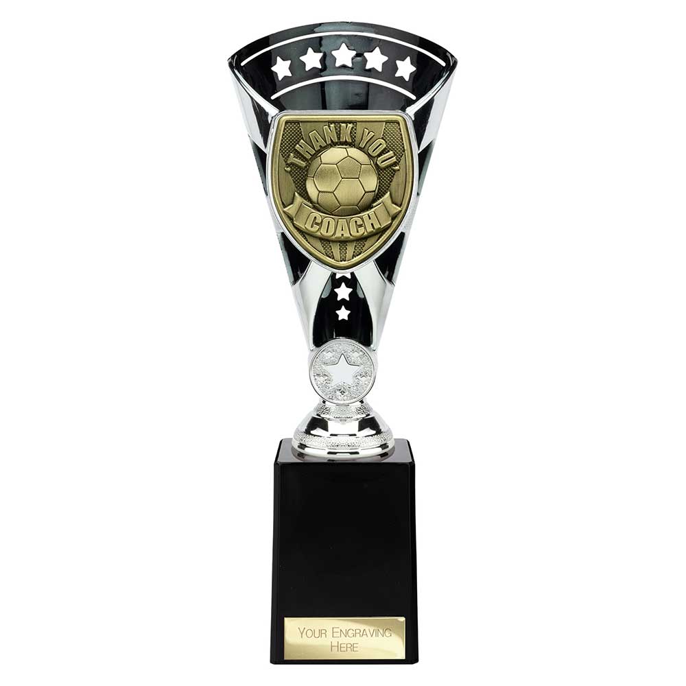 Cobra Football Trophy Cup Thank You Coach (Silver/Black)