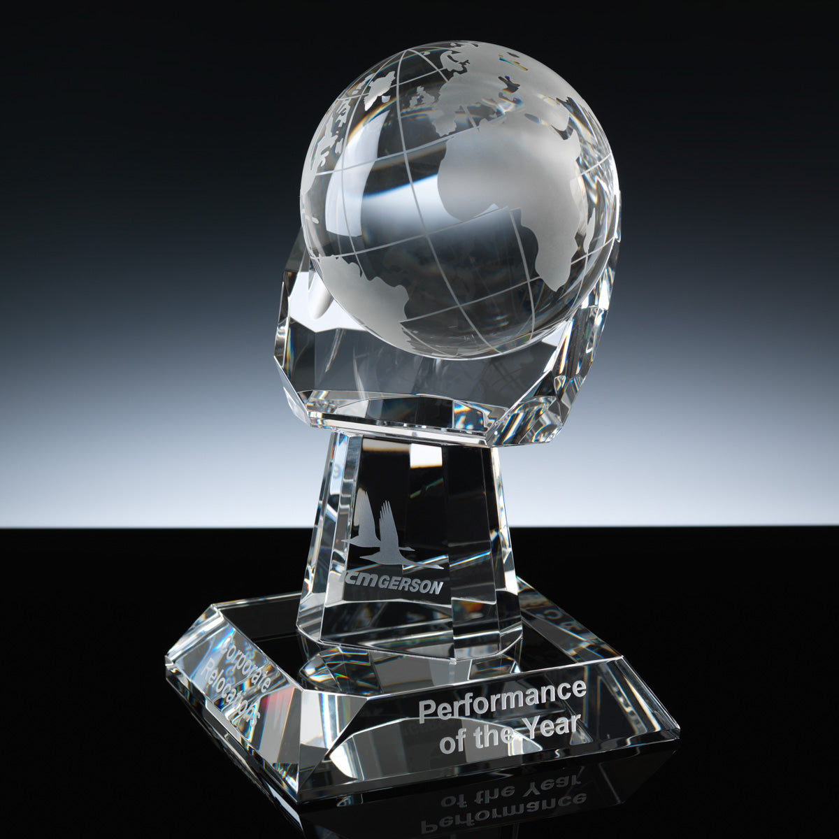 Whitefire Optical Crystal Globe In Hand 8.5" Award