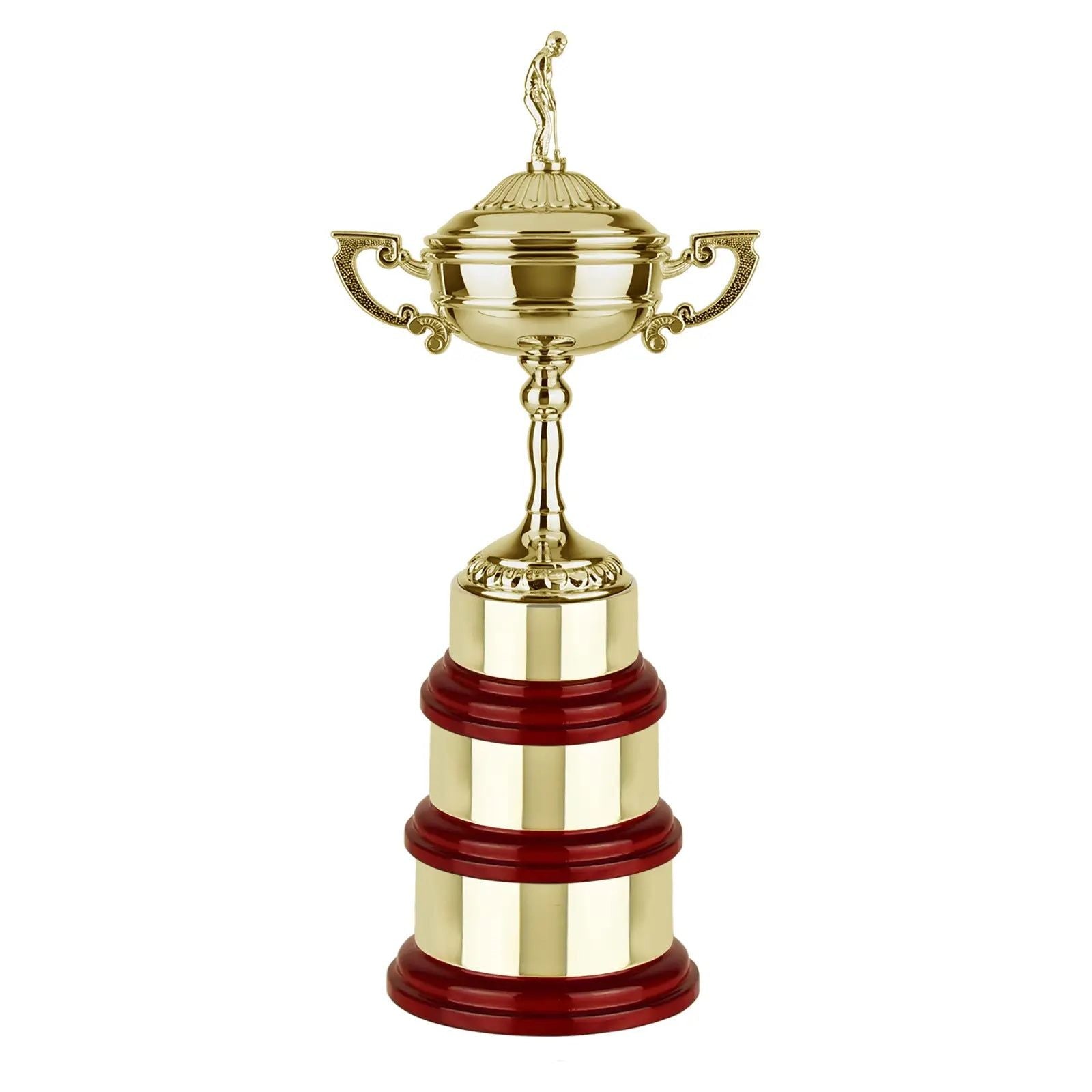 Gold Finish Cast Metal 14.75in Endurance Golf Cup - On 3 Tier Base