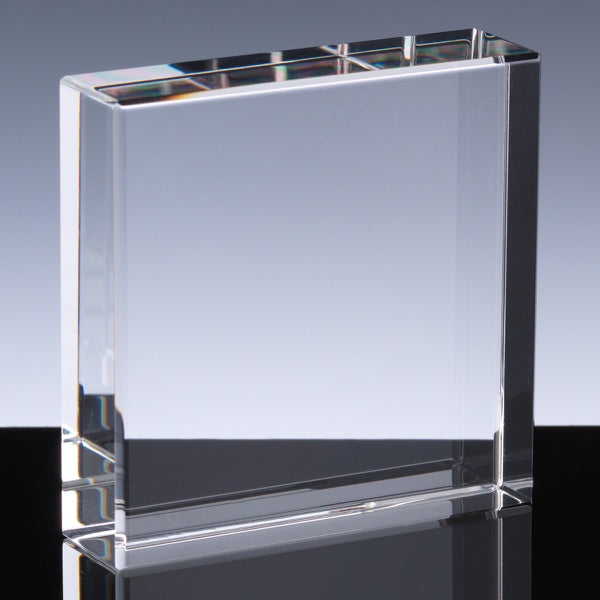 Engraved WhiteFire Crystal Standing Mini Block, Satin Box (40x40x10mm)
