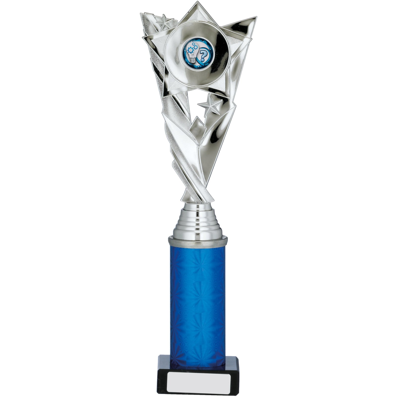 Silver and Blue Star Achiever Trophy on Tube Riser