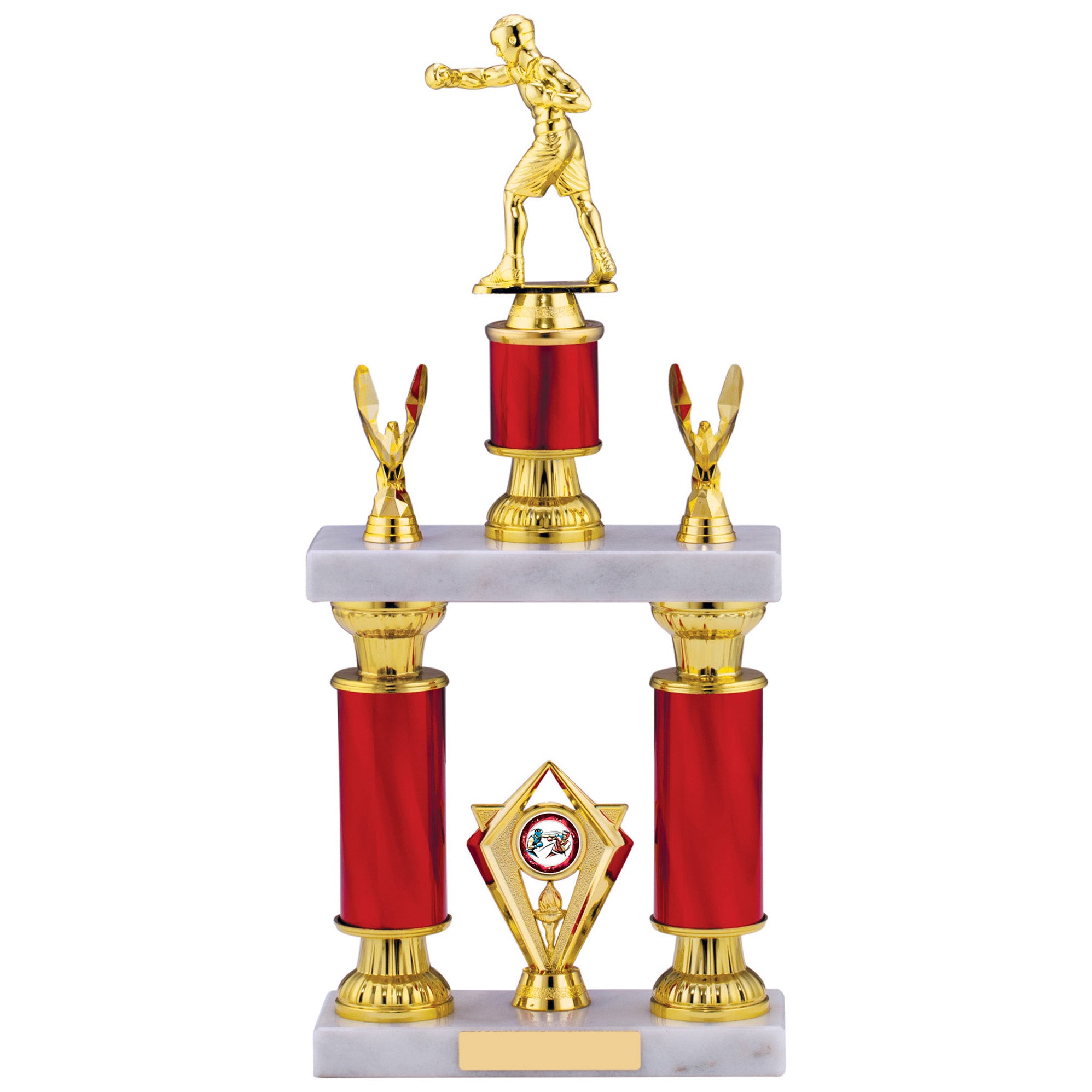 Boxing Two-Tier Red Column Trophy with White Marble Base