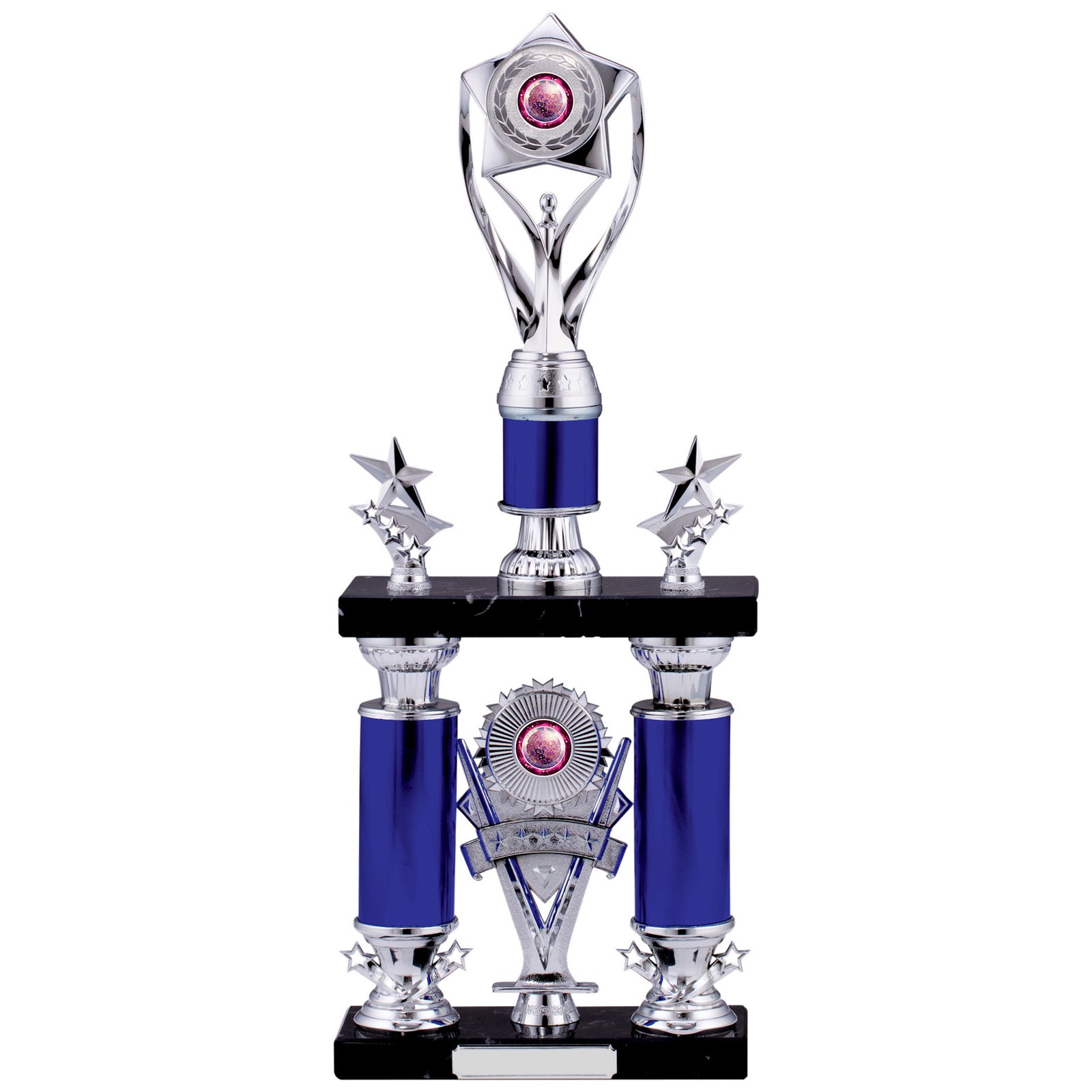 Two-Tier Retro Blue Tube Column Trophy