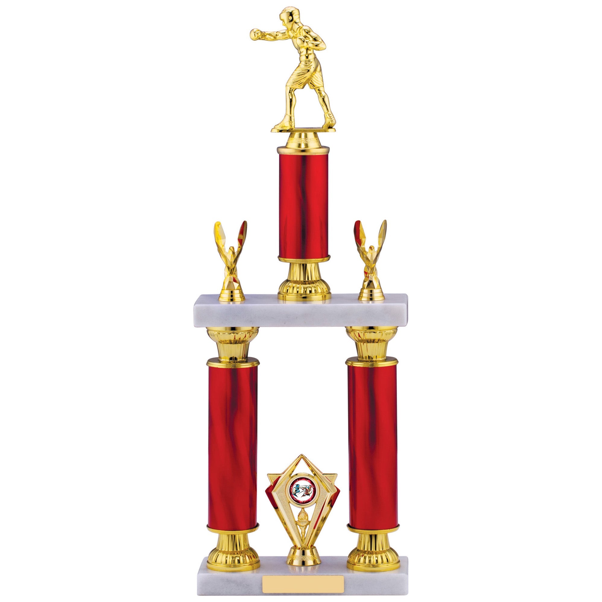 Boxing Two-Tier Red Column Trophy with White Marble Base