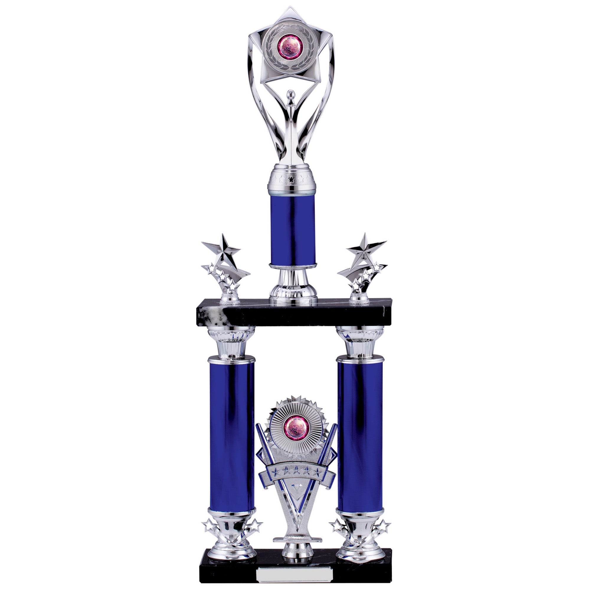 Two-Tier Retro Blue Tube Column Trophy