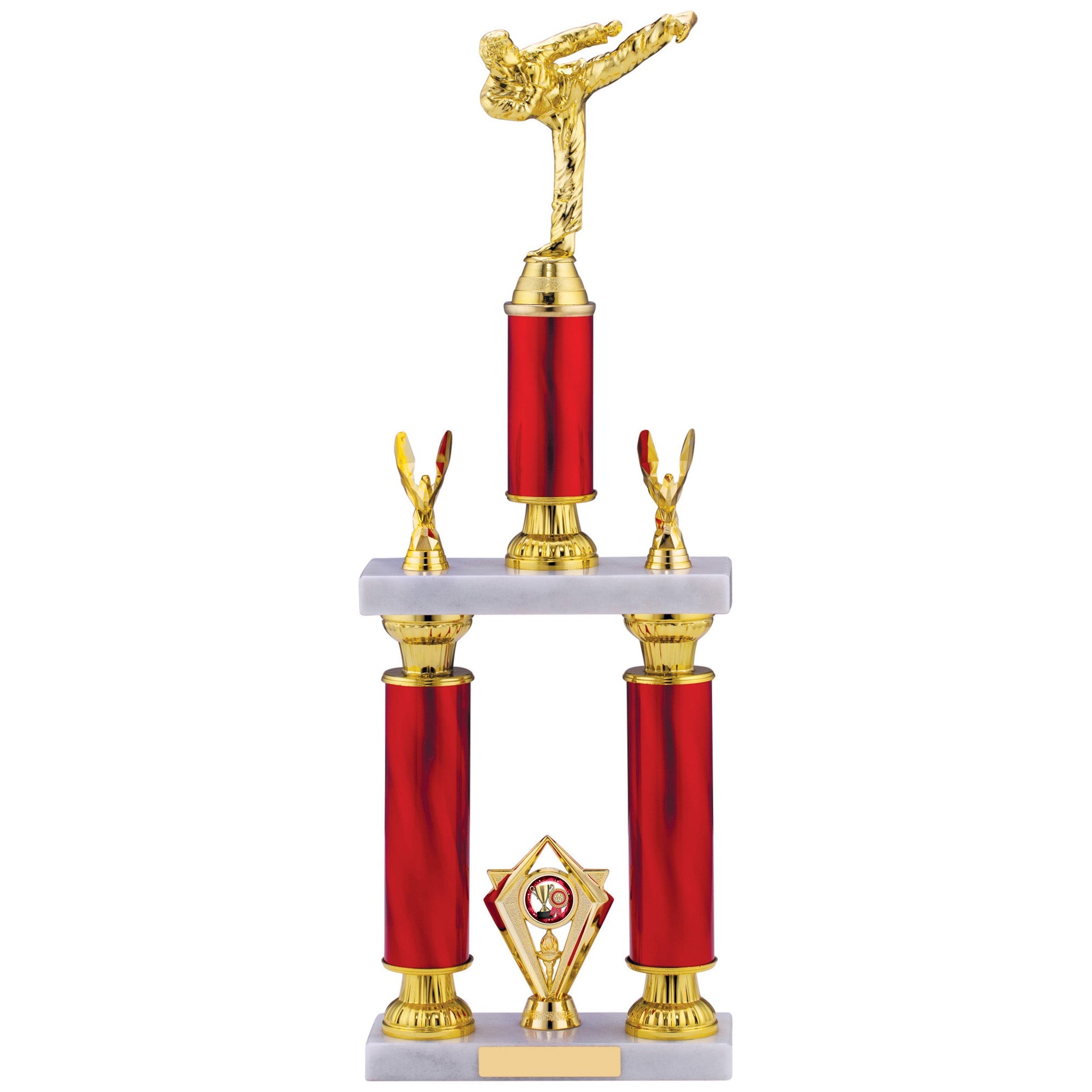 Gold Eagle Karate Kick with Red Tube Column Trophy