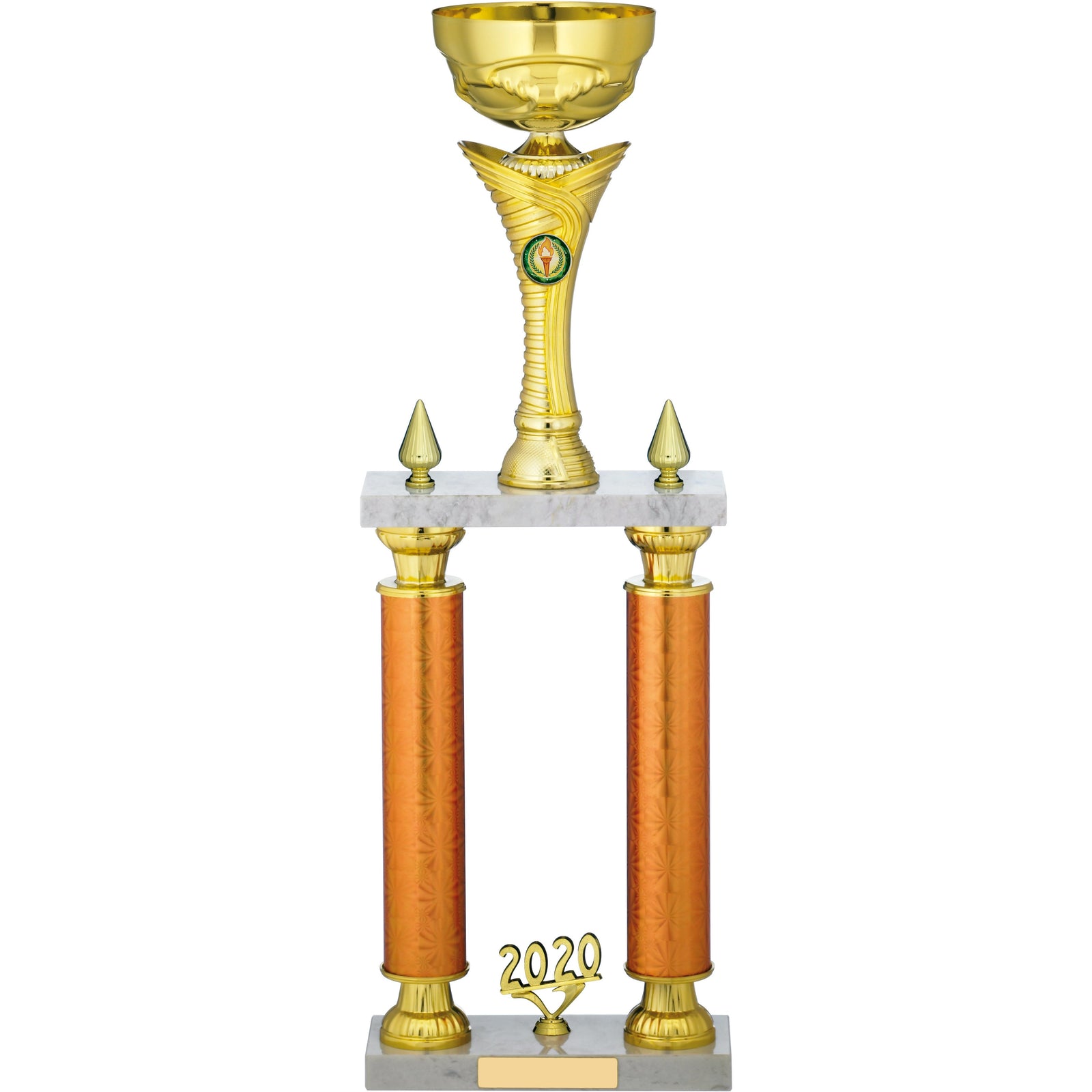 Gold Retro Tube Trophy on White Marble