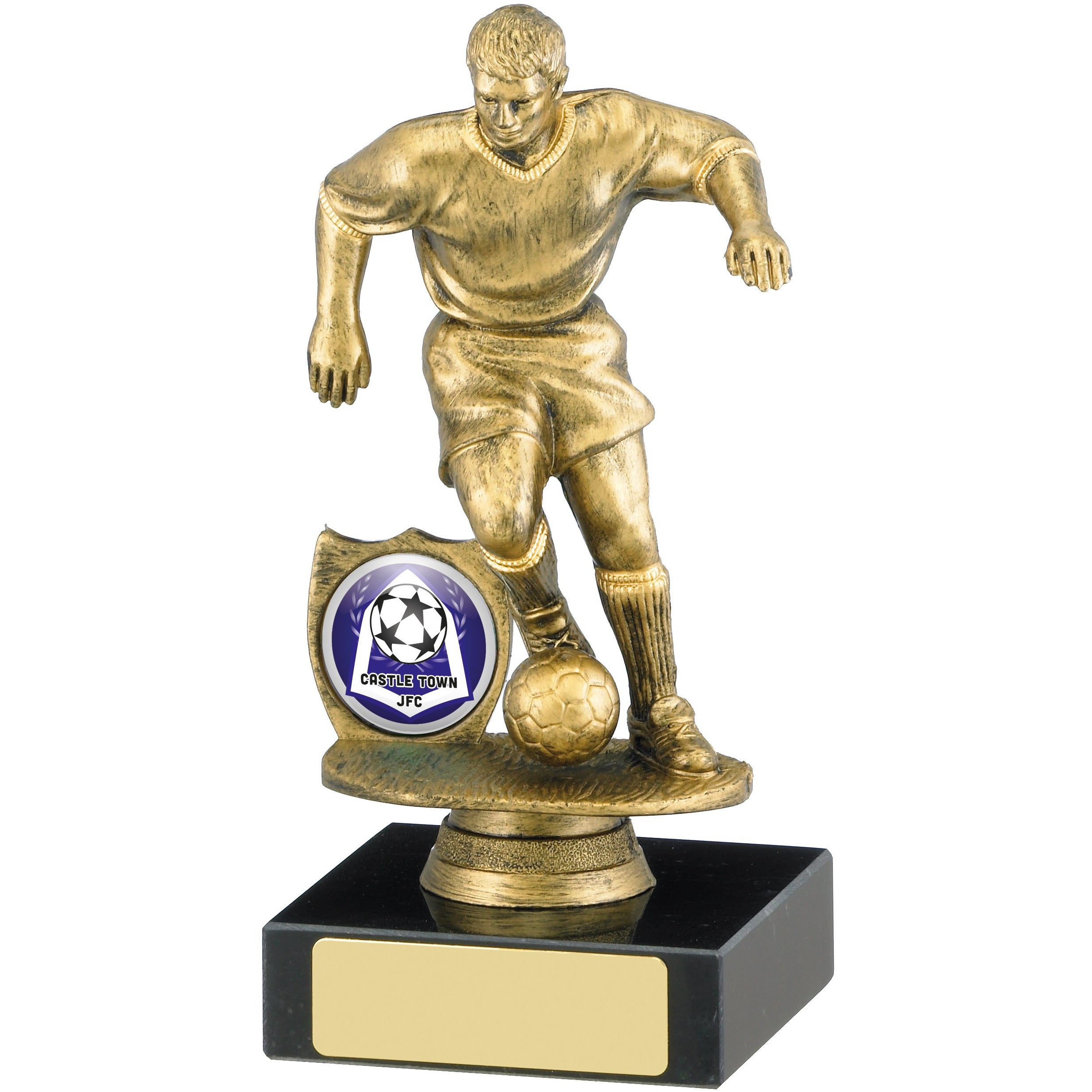 Male Football Player Figurine Trophy on Marble Base