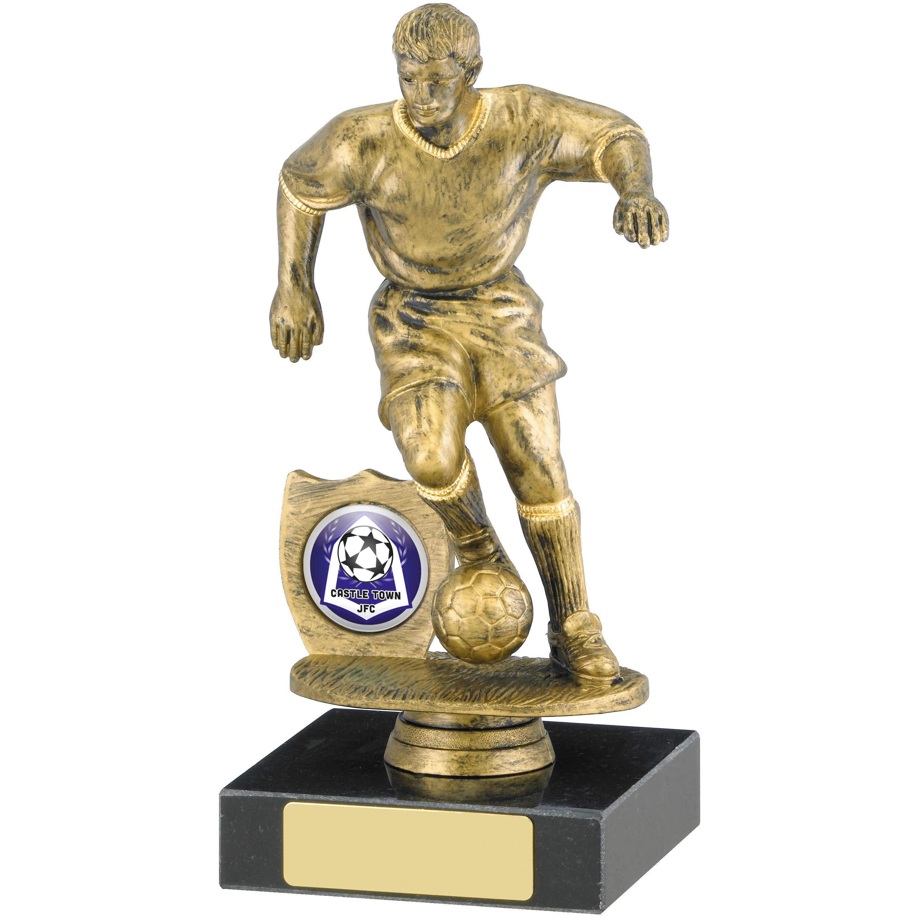 Male Football Player Figurine Trophy on Marble Base