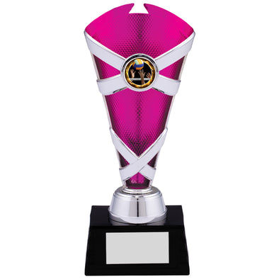 8.25" Criss Cross Silver and Pink Plastic Trophy Cup