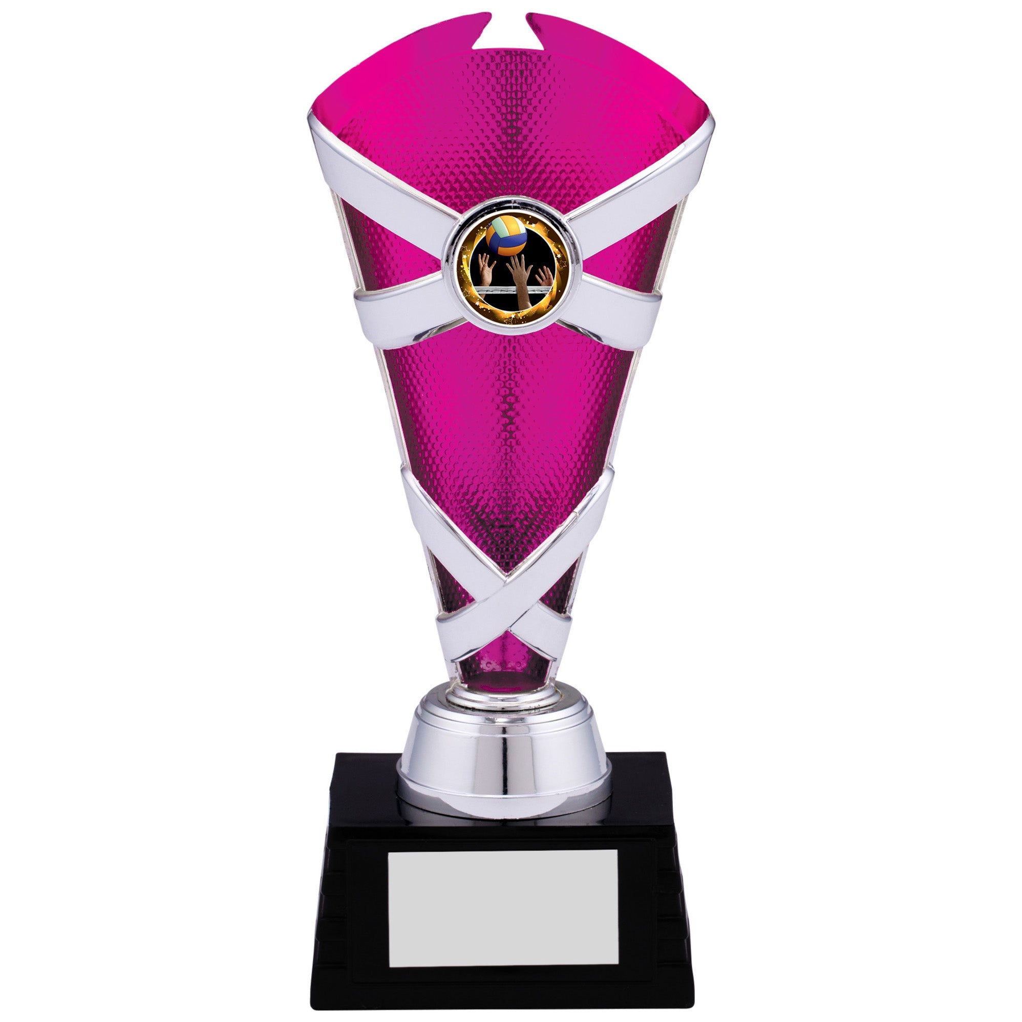 Criss Cross Silver and Pink Plastic Trophy Cup