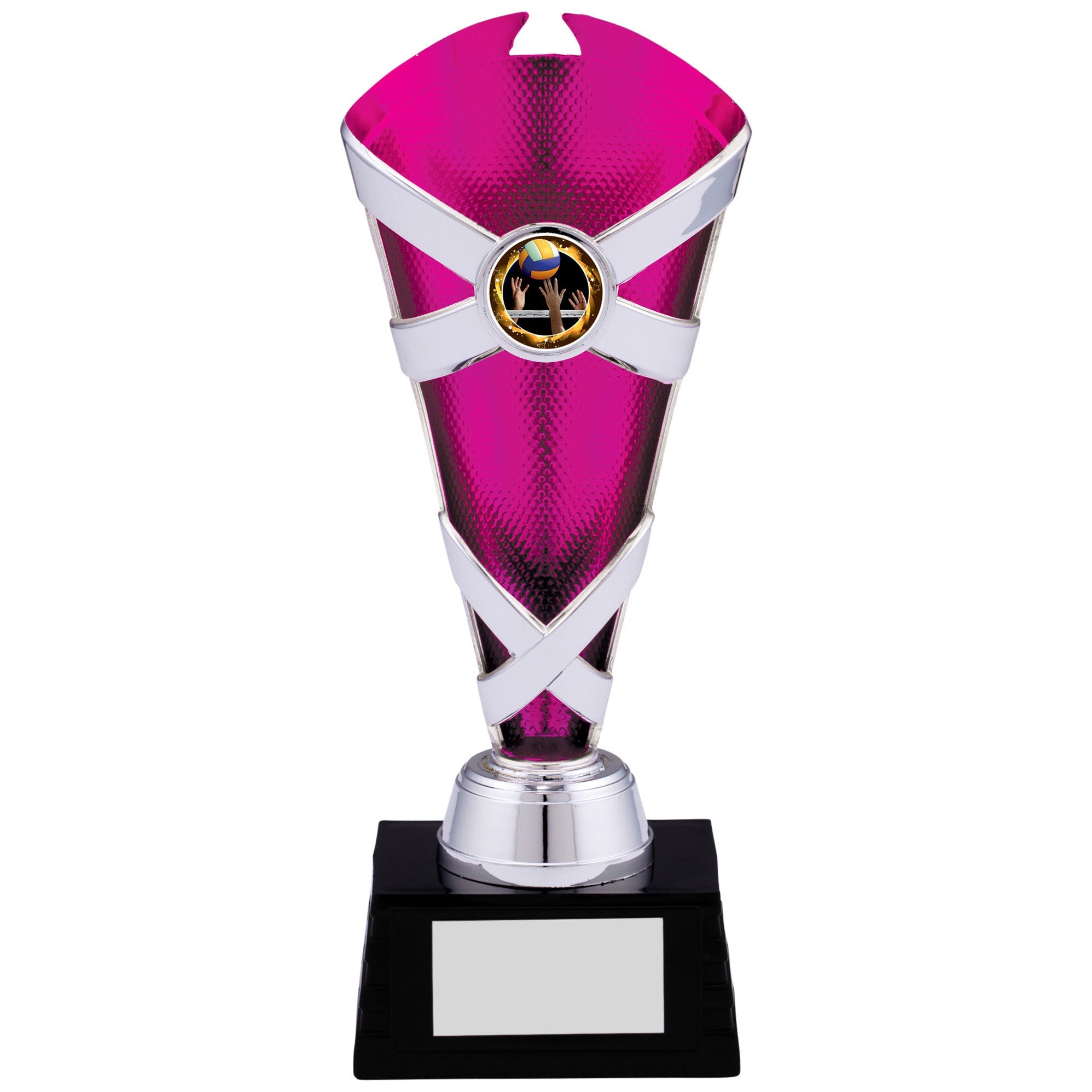 Criss Cross Silver and Pink Plastic Trophy Cup