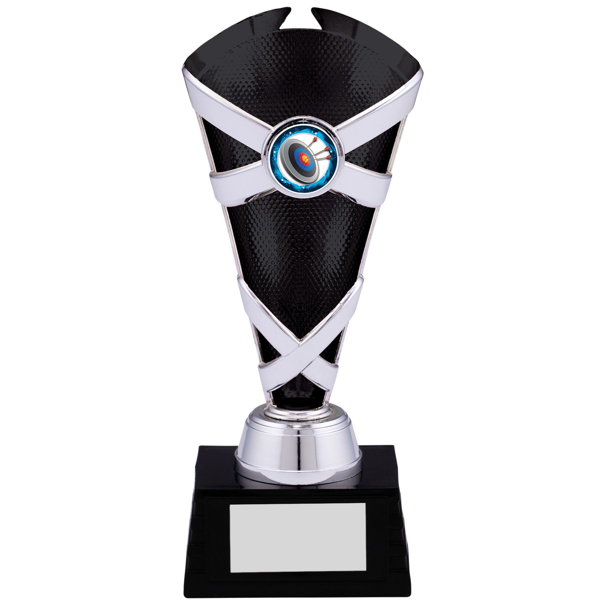 Criss Cross Silver and Black Plastic Trophy Cup