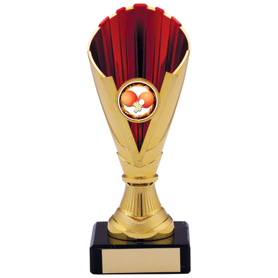 6.5" Gold and Red Plastic Trophy Cup on Black Marble Base