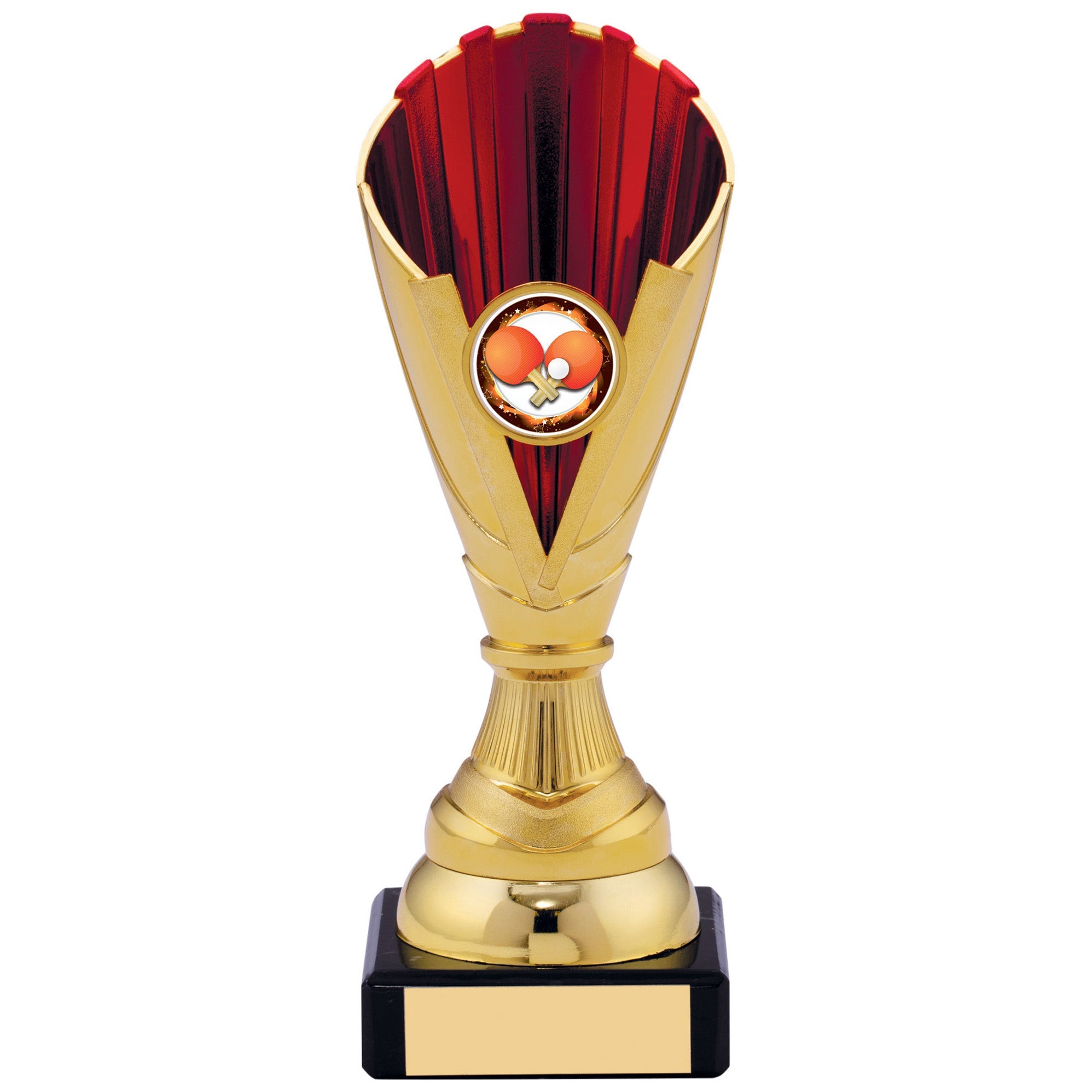 Gold and Red Plastic Trophy Cup on Black Marble Base