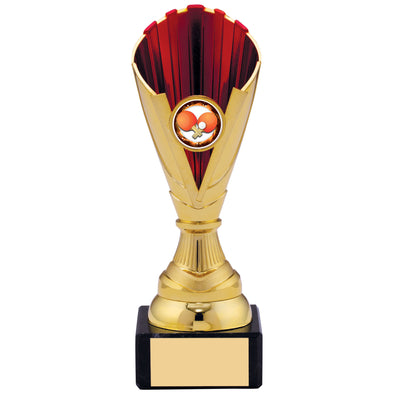 7.5" Gold and Red Plastic Trophy Cup on Black Marble Base