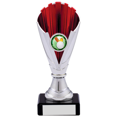 6.5" Silver and Red Plastic Trophy Cup on Black Marble Base