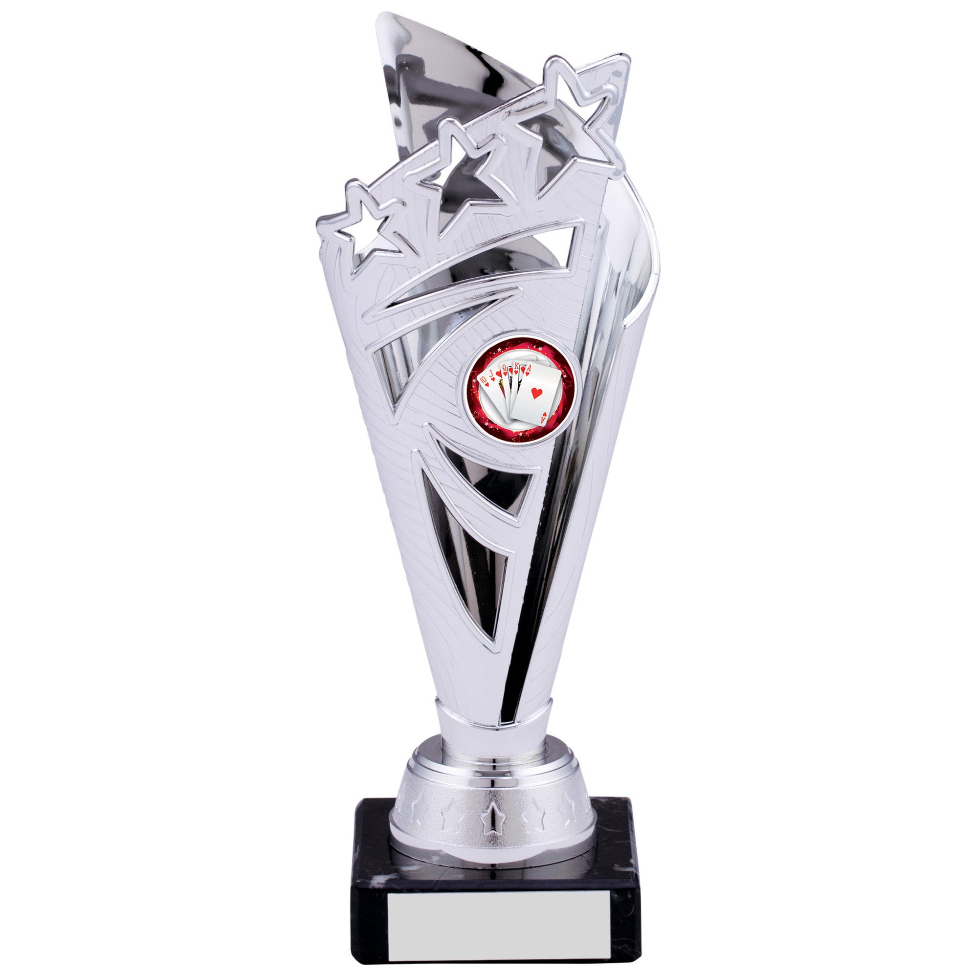 Star Cone Silver Plastic Trophy on White Marble Base