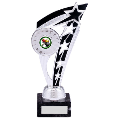 8.5" Silver and Black Star Fin Plastic Trophy on Black Marble Base