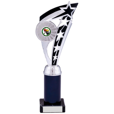 11" Silver and Black Star Fin Plastic Trophy on Black Marble Base