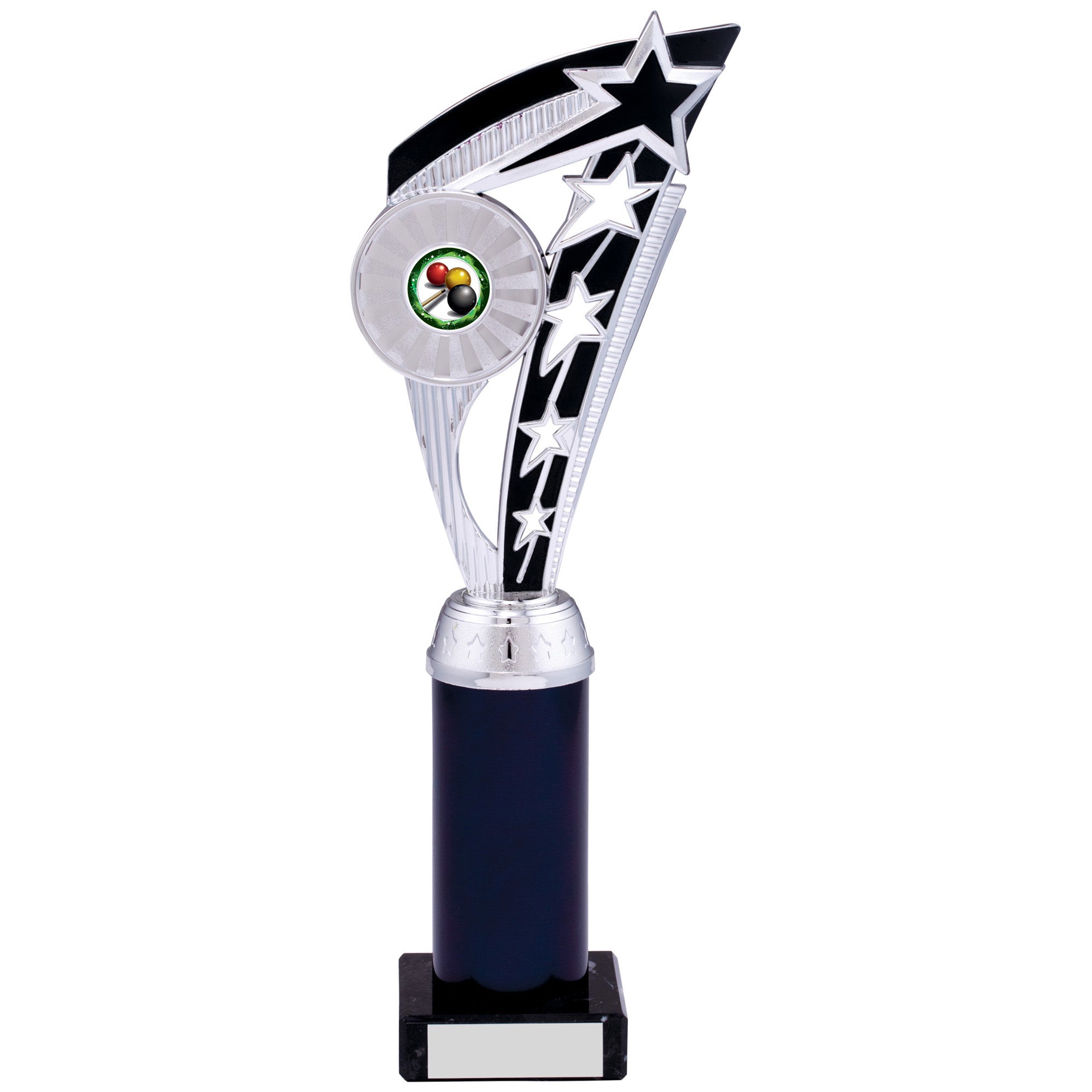 Silver and Black Star Fin Plastic Trophy on Black Marble Base