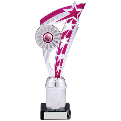10" Silver and Pink Star Fin Plastic Trophy on Black Marble Base