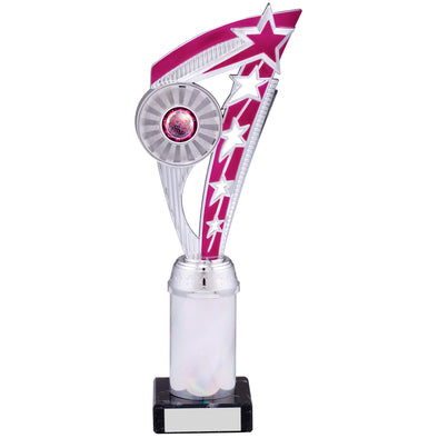11" Silver and Pink Star Fin Plastic Trophy on Black Marble Base