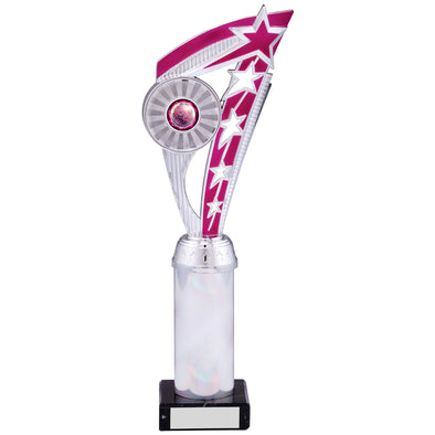 12" Silver and Pink Star Fin Plastic Trophy on Black Marble Base