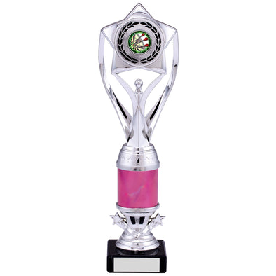 11.5" Silver and Pink Champions Star Plastic Trophy on Black Marble Base