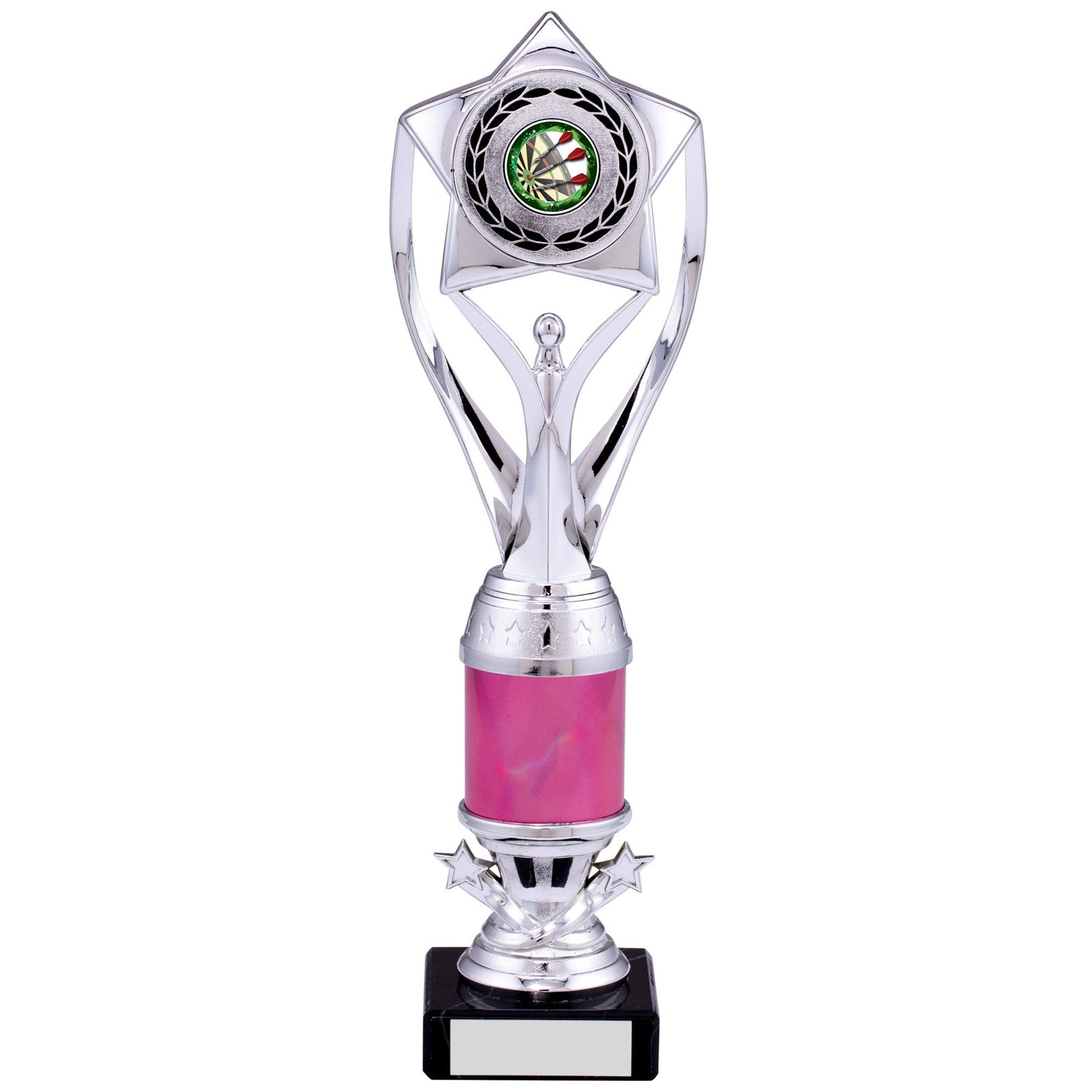Silver Champions Star Plastic Trophy on Black Marble Base
