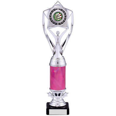 12.5" Silver and Pink Champions Star Plastic Trophy on Black Marble Base