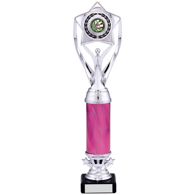 13.5" Silver and Pink Champions Star Plastic Trophy on Black Marble Base