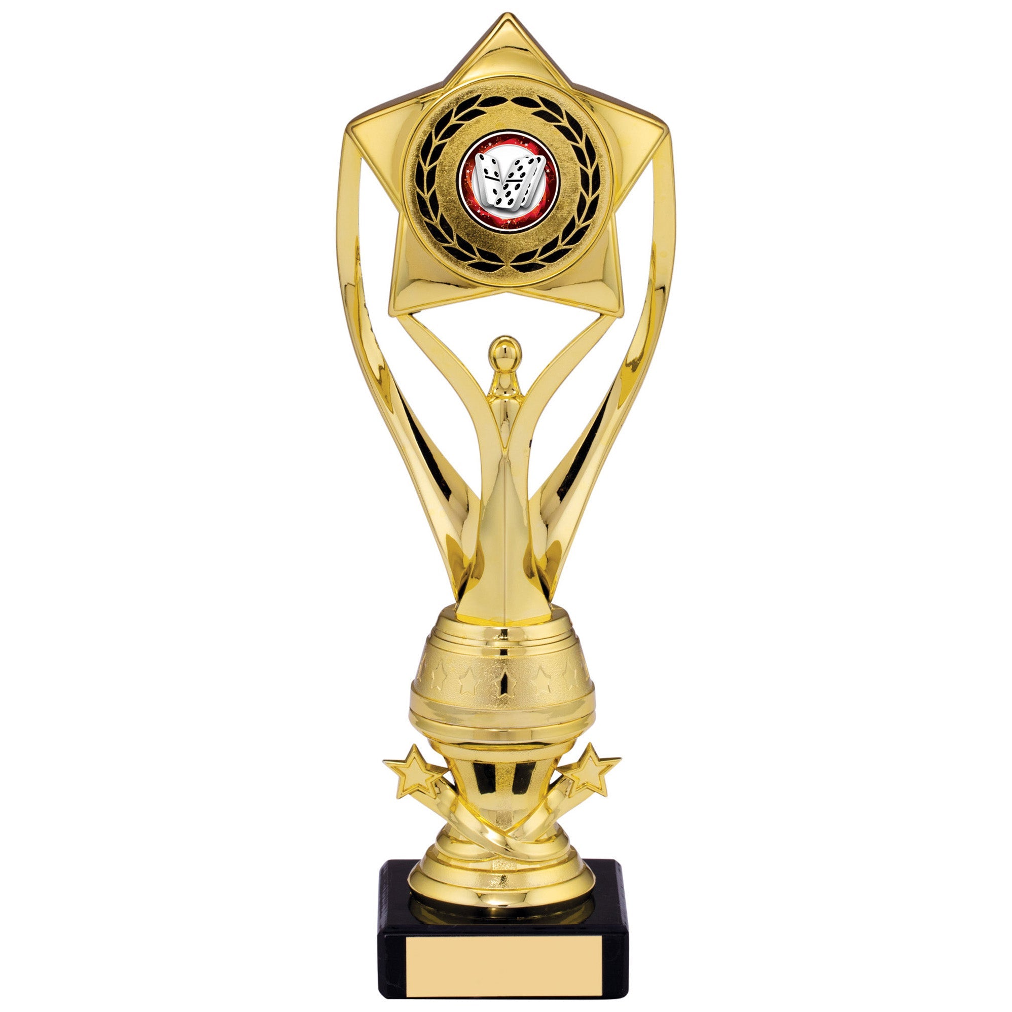 Gold Champions Star Plastic Trophy on Black Marble Base