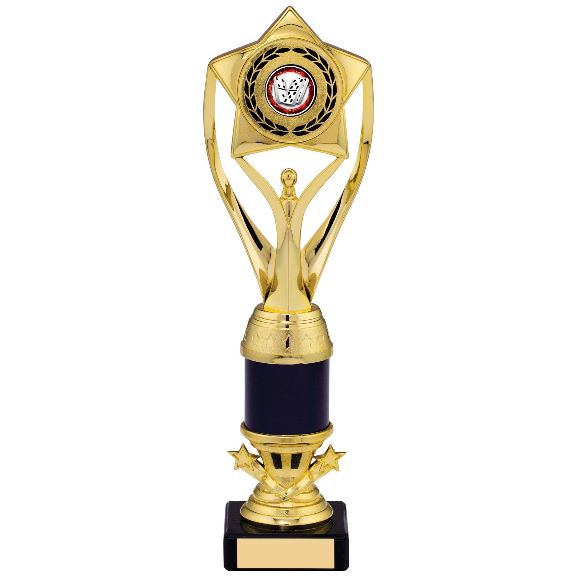 Gold Champions Star Plastic Trophy on Black Marble Base