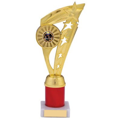 10" Gold and Red Plastic Fin Trophy on Marble Base
