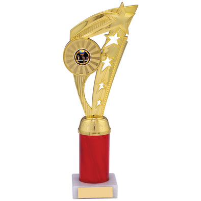 11" Gold and Red Plastic Fin Trophy on Marble Base