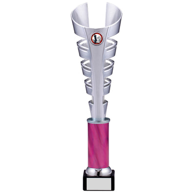 15" Silver and Pink Futuristic Plastic Trophy Cup on Marble Base