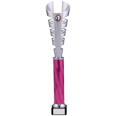 19" Silver and Pink Futuristic Plastic Trophy Cup on Marble Base
