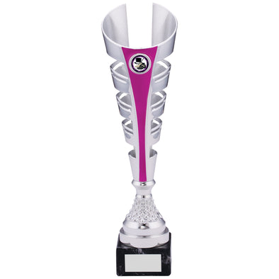 14.5" Silver and Pink Futuristic Plastic Trophy Cup on Marble Base