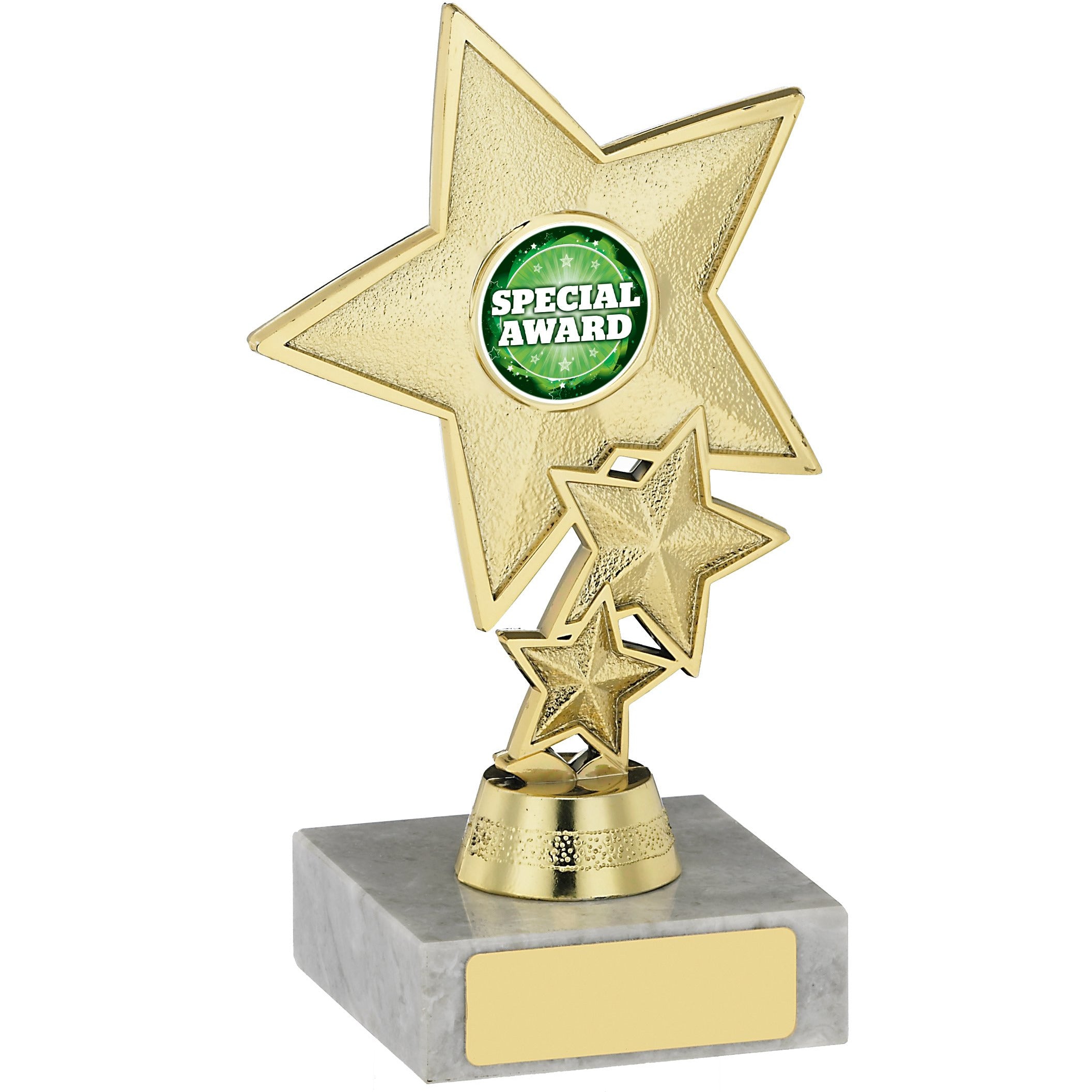 Gold Plastic Tri-Star Trophy on Marble Base