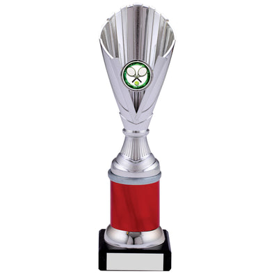 9" Silver and Red Cone Plastic Trophy Cup on Marble Base