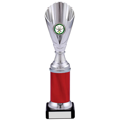 10" Silver and Red Cone Plastic Trophy Cup on Marble Base