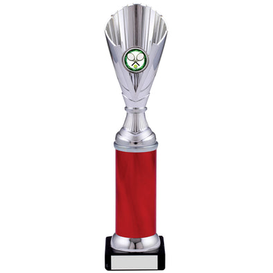 11" Silver and Red Cone Plastic Trophy Cup on Marble Base