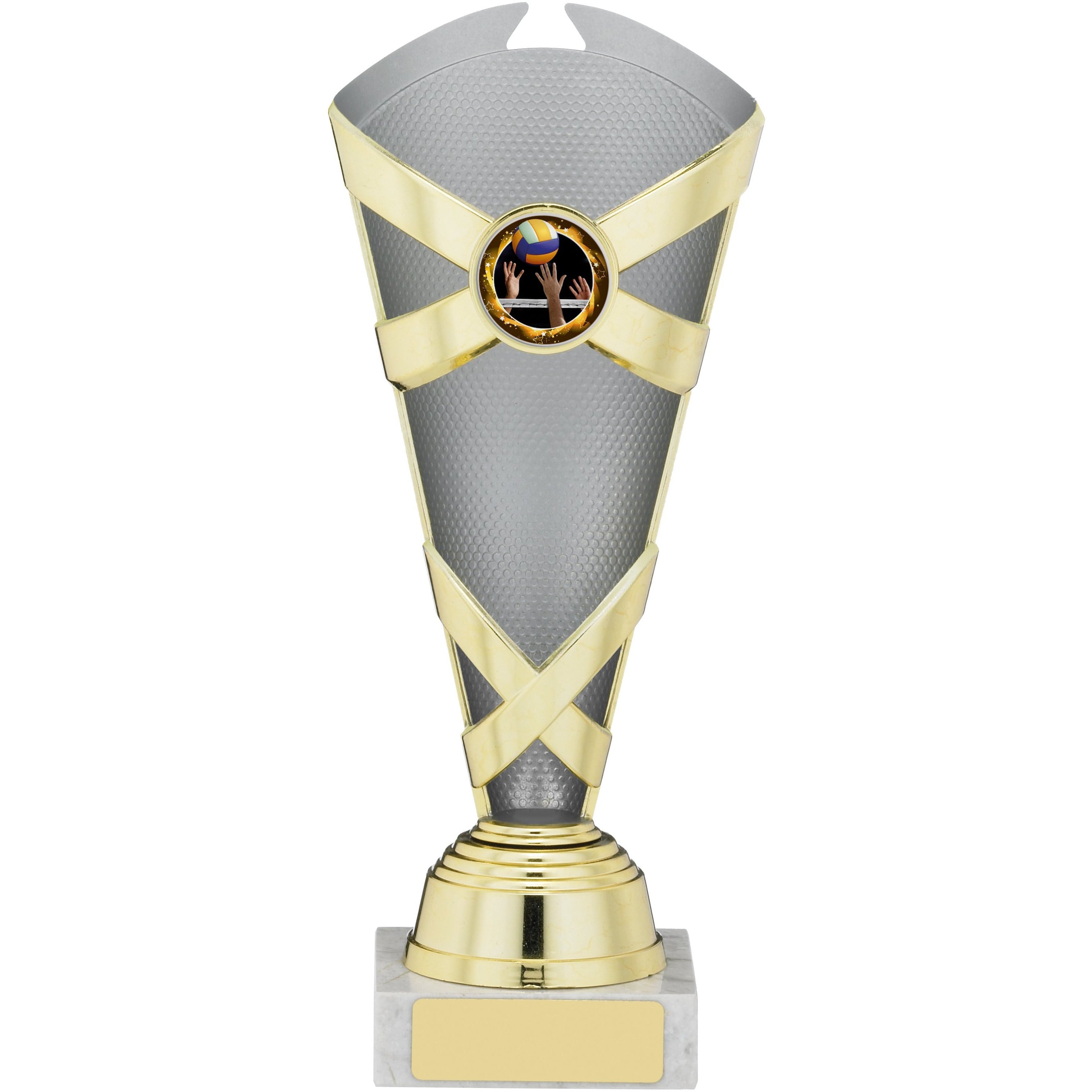Criss Cross Plastic Trophy Cup - Gold and Grey