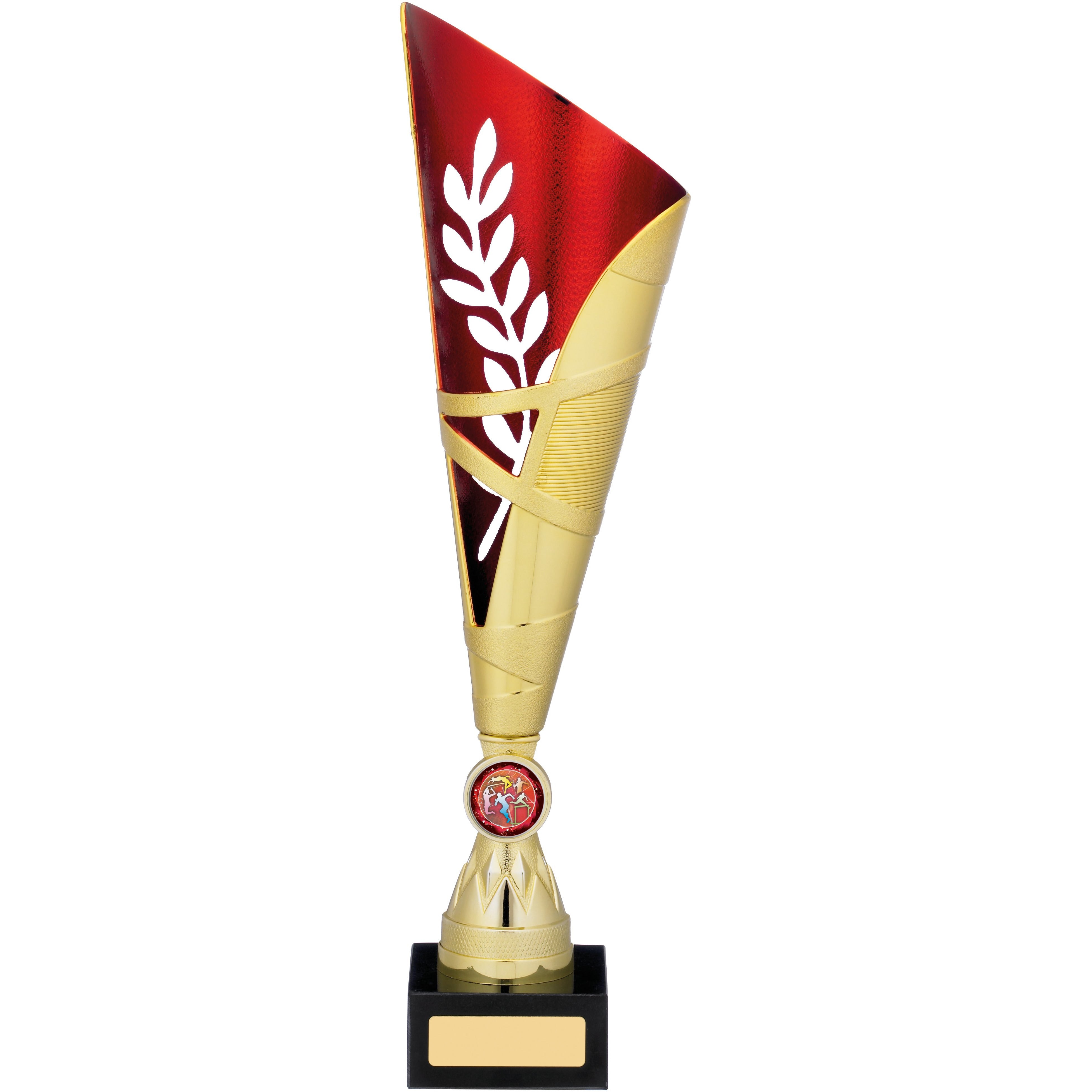 Gold Red Modern Trophy Cup with Wreath Cutout