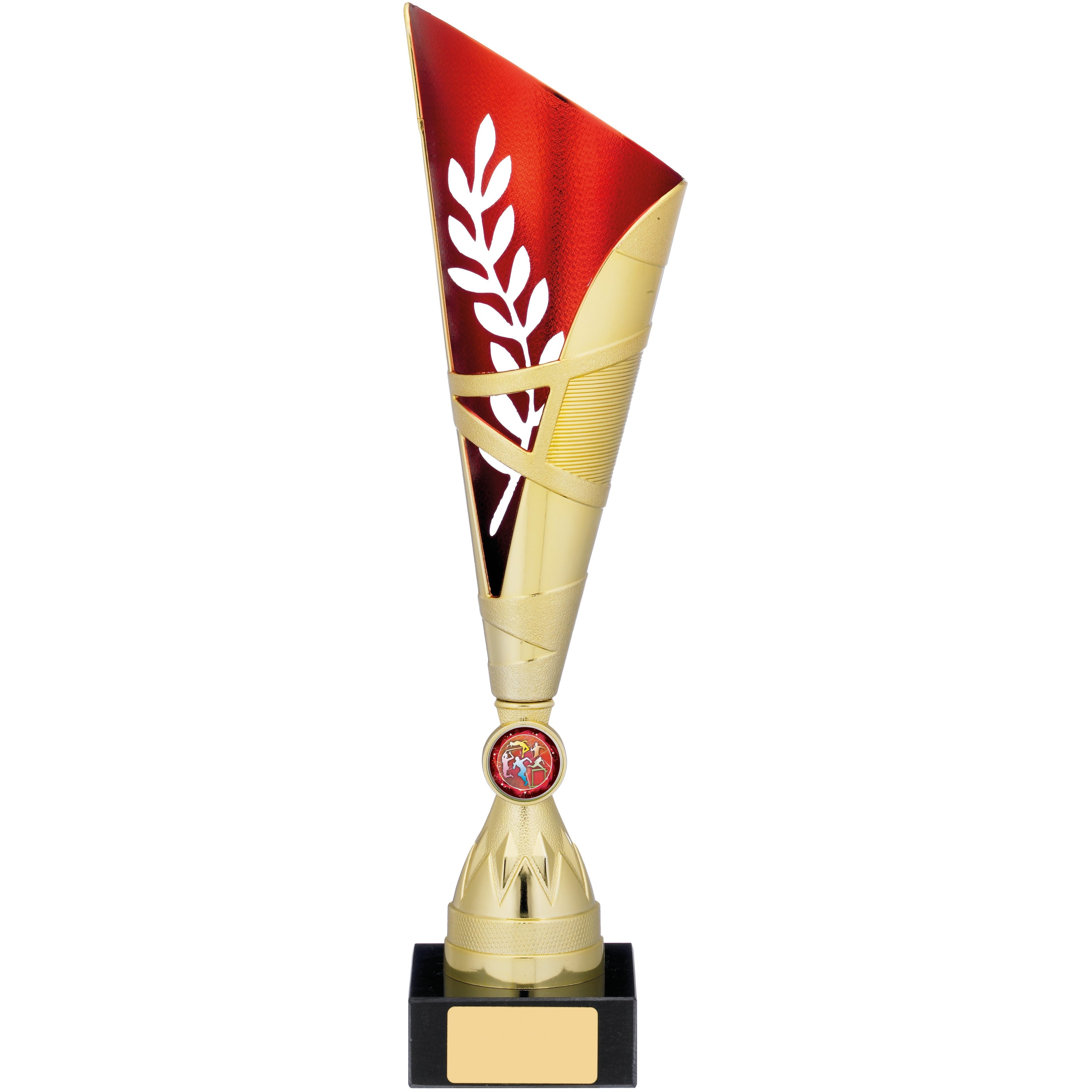 Gold Red Modern Trophy Cup with Wreath Cutout