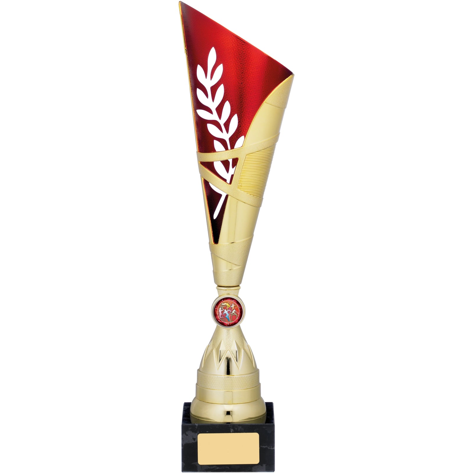 Gold Red Modern Trophy Cup with Wreath Cutout