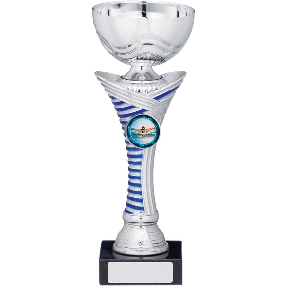 Silver With Blue Stripe Cup Trophy 21cm